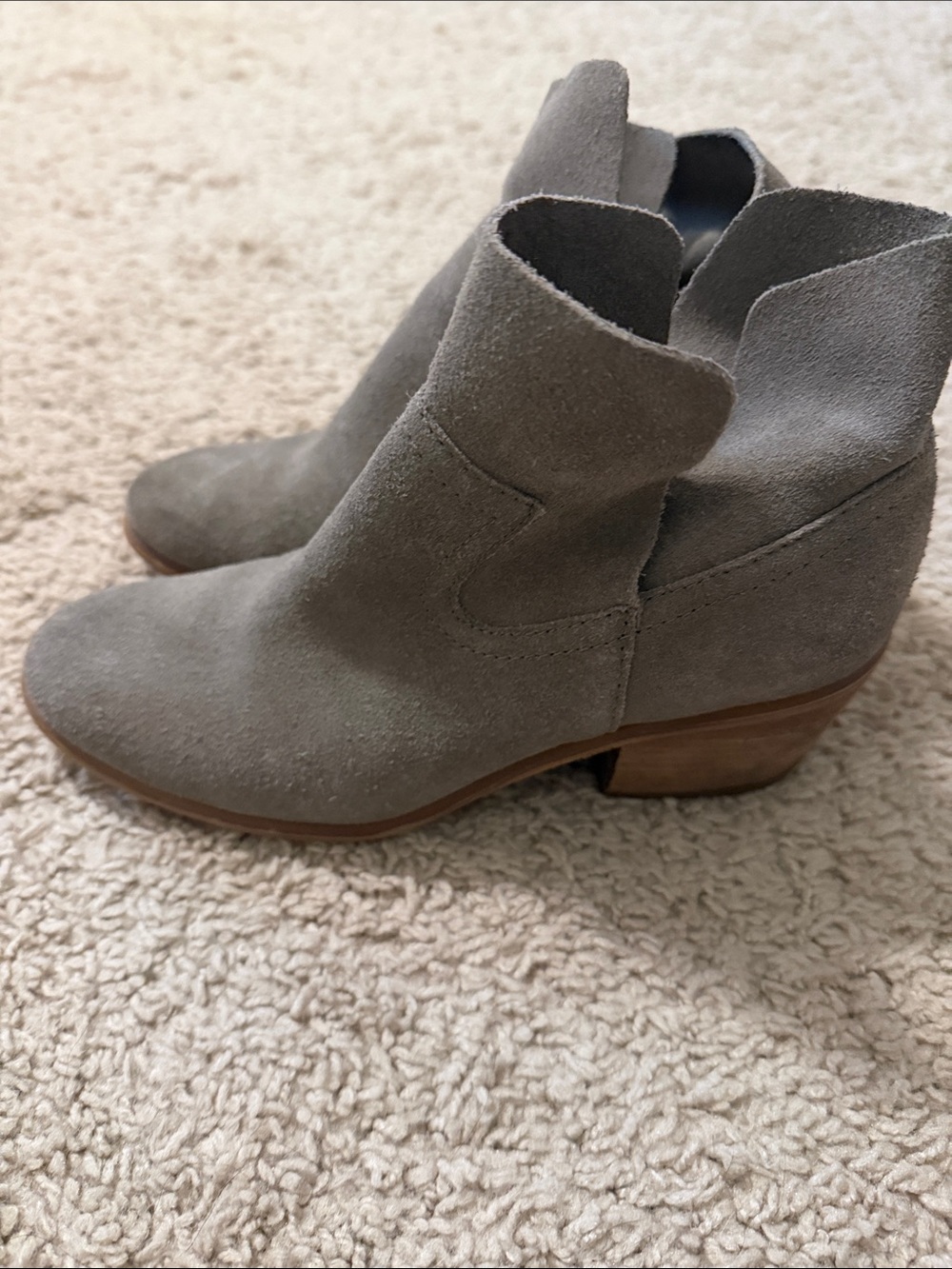 bp Taupe Suede Ankle Booties with Low Stacked Heel